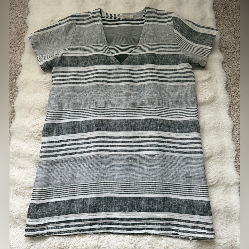 Stella Martini Coastal Linen Striped V-Neck Tunic Top Cover Up-Made in Italy-M - Picture 7 of 11